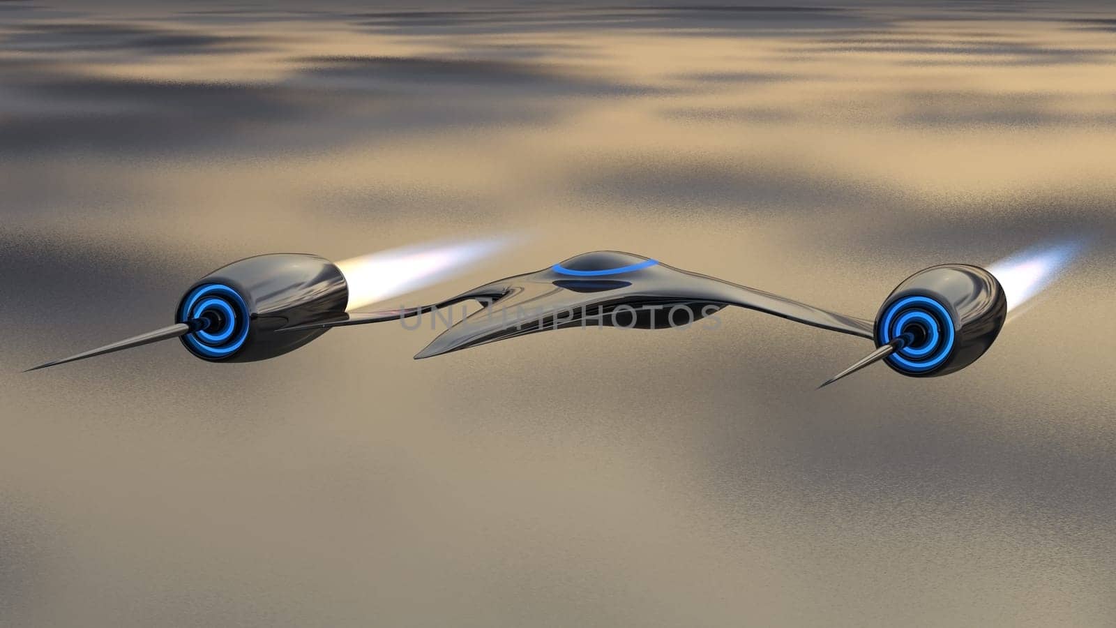 unmanned spacecraft flying over the water made in 3d