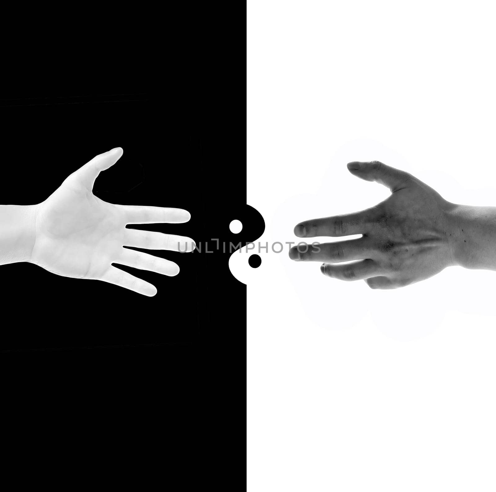 black and white hands on black and white background with tao