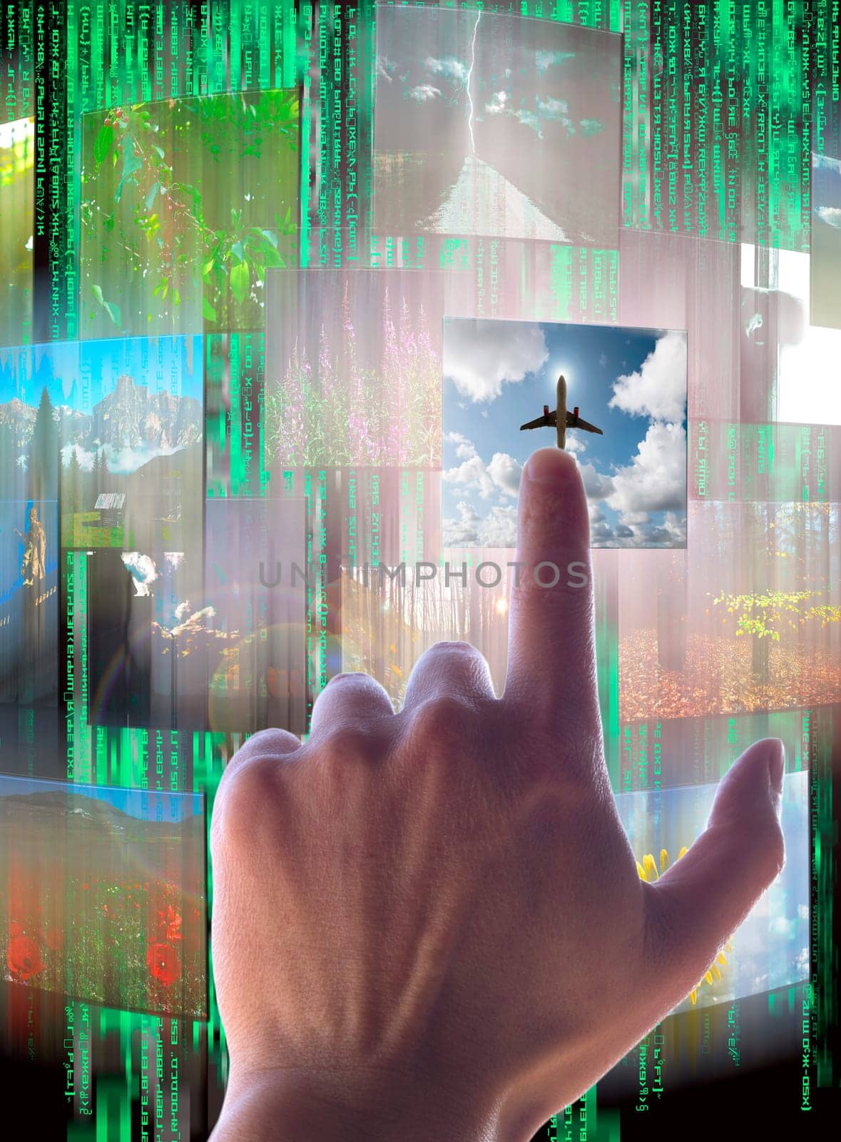 hand choosing pictures on touch screen