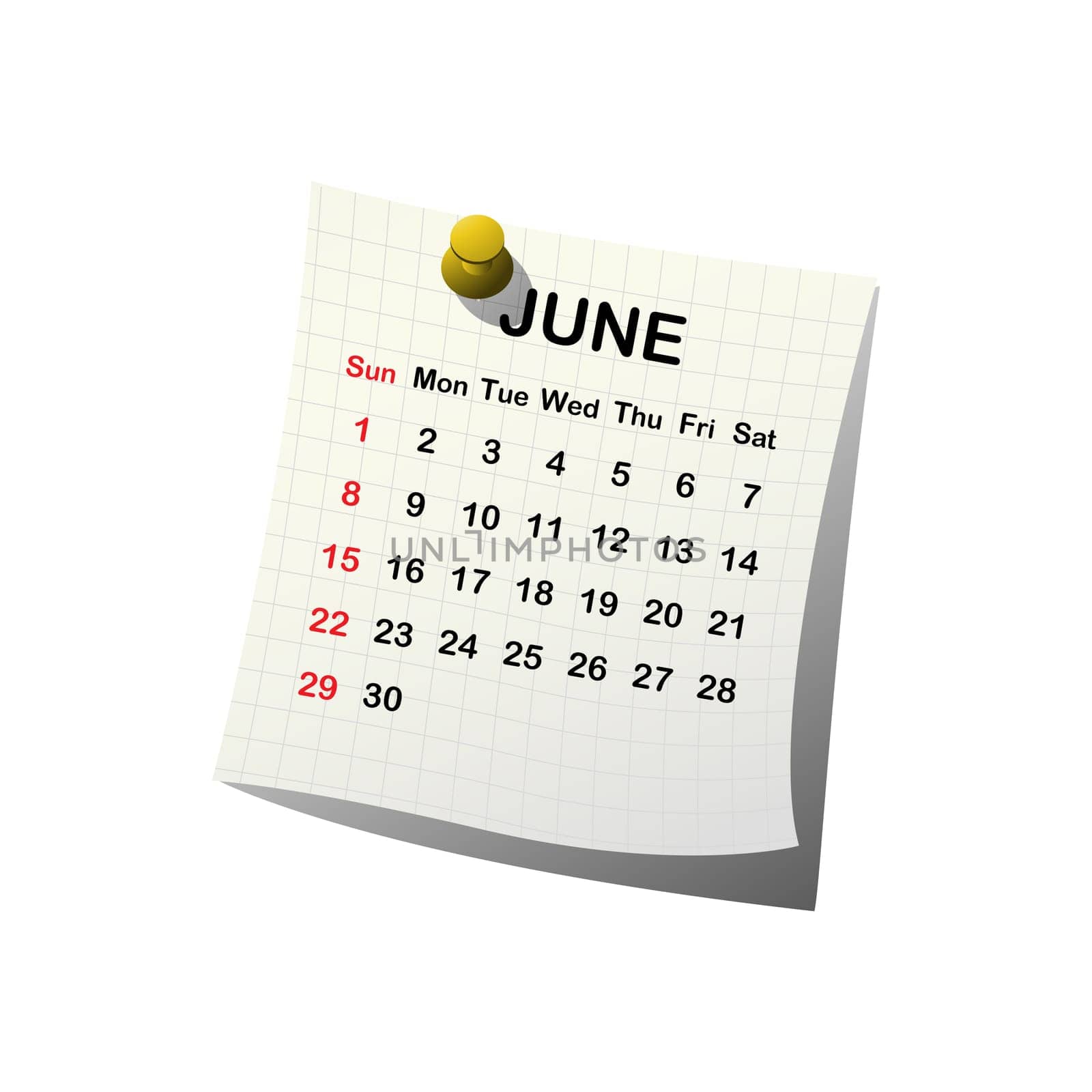 2014 paper calendar for June over white background