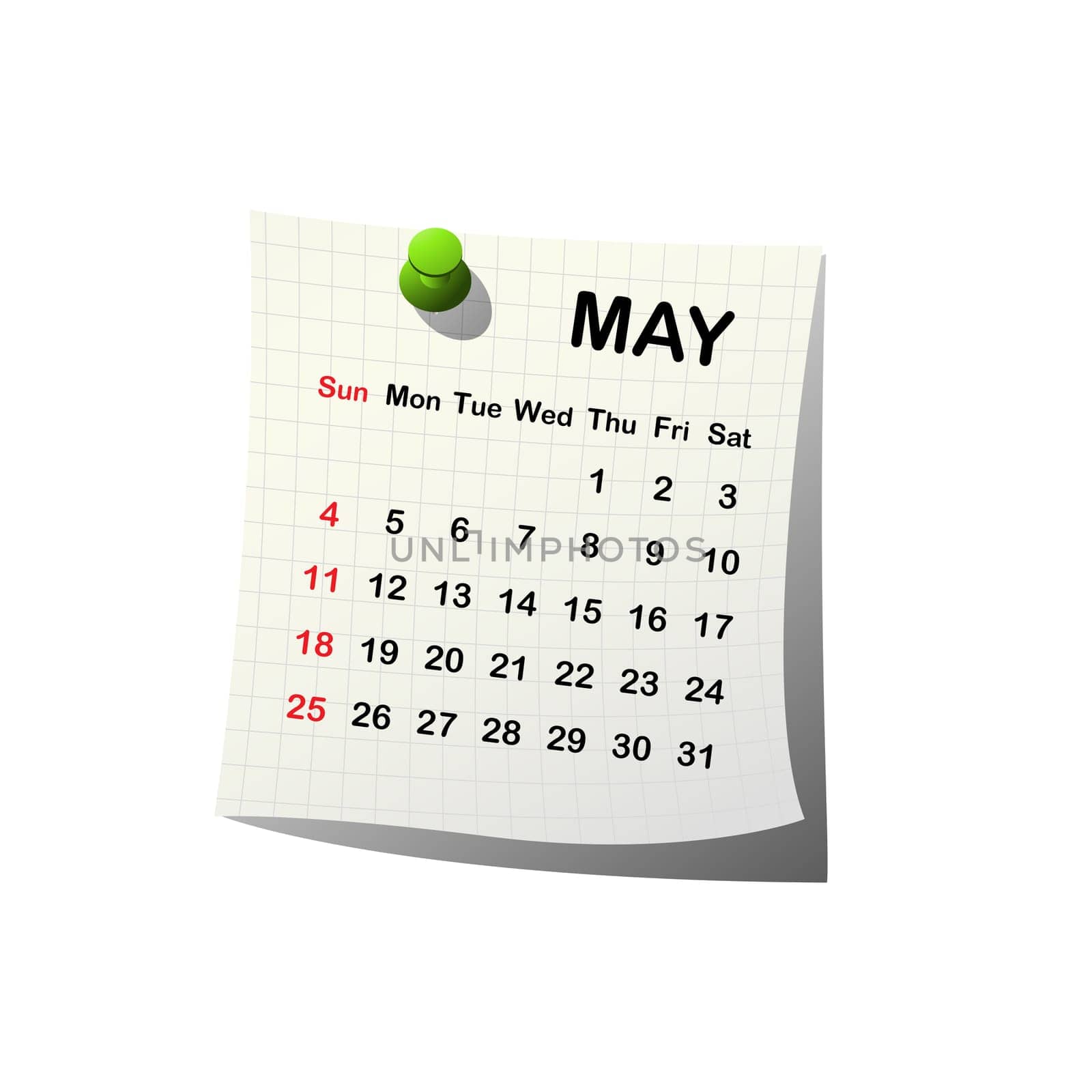 2014 paper calendar for May over white background