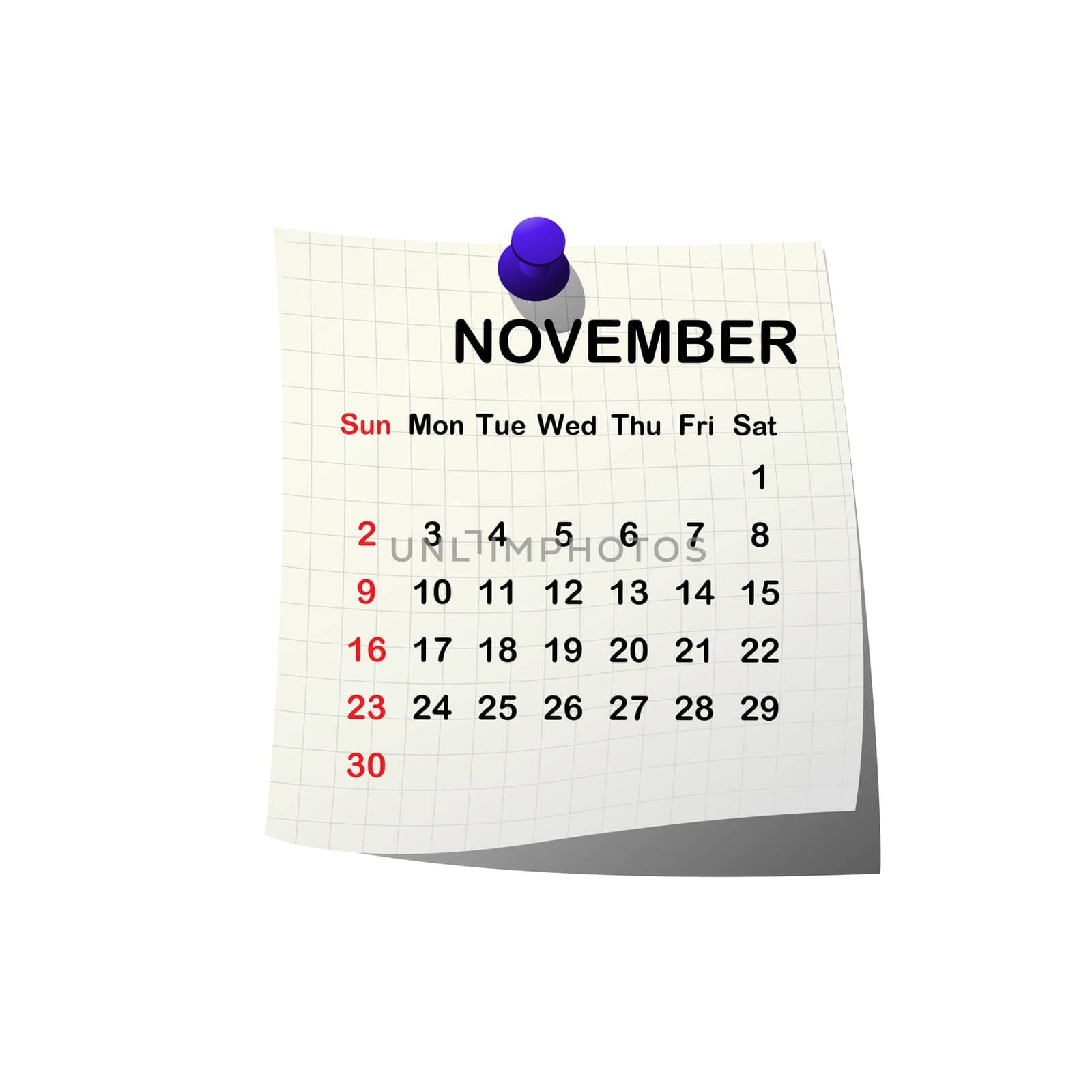 2014 paper calendar for November over white background