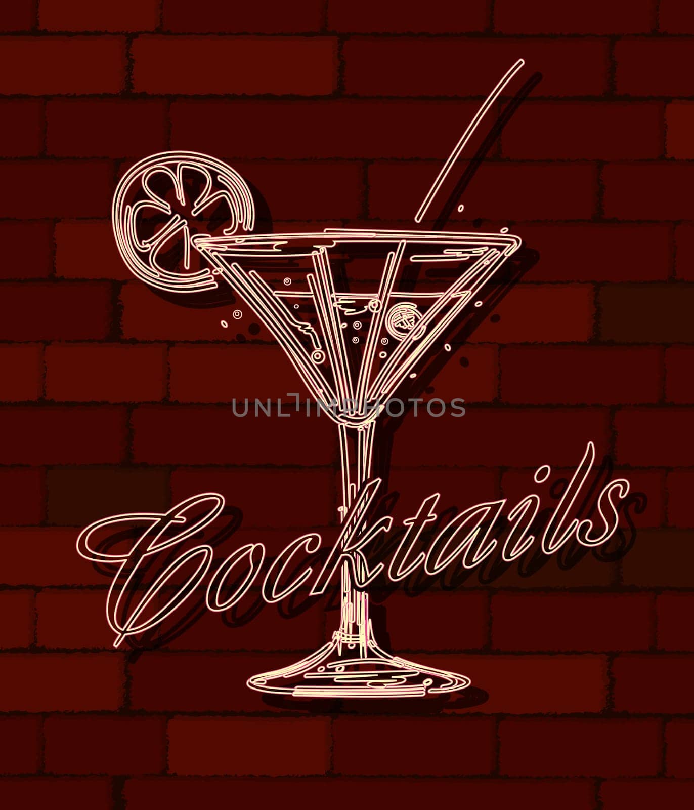 Cocktails neon sign over a brick wall