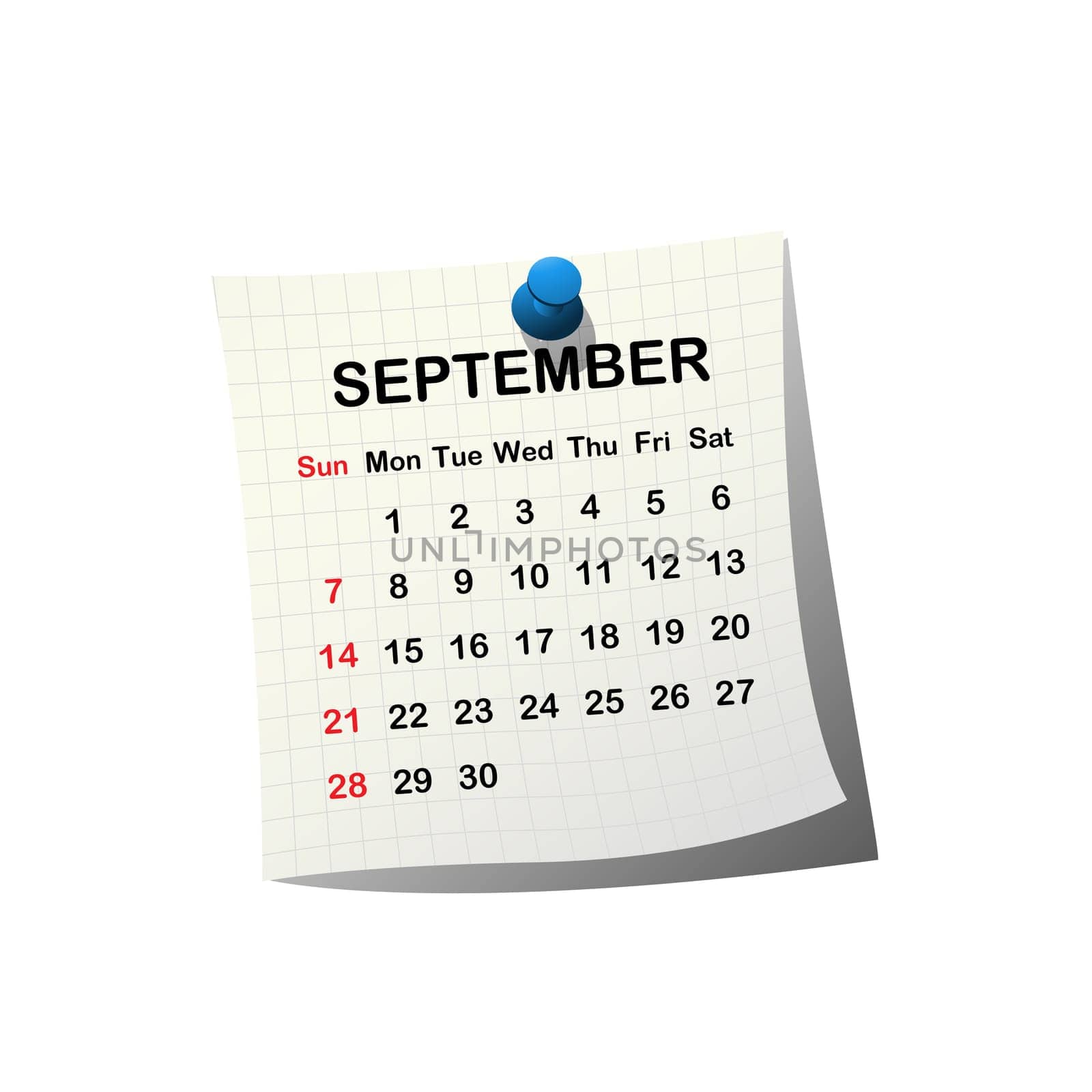 2014 paper calendar for September over white background