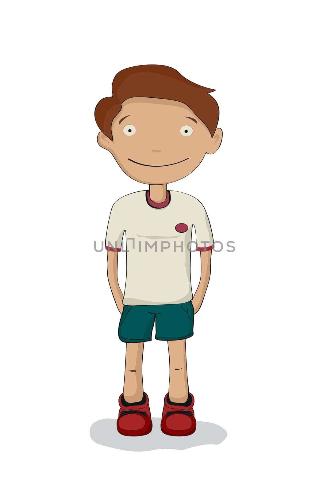 Handdraw cartoon kid with hands in pockets