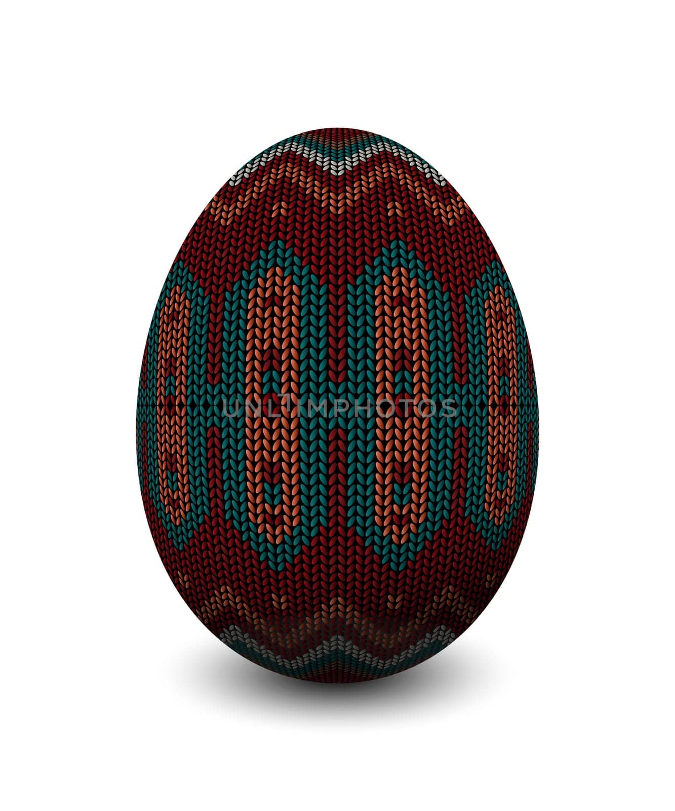 Easter egg with knitted pattern over white background