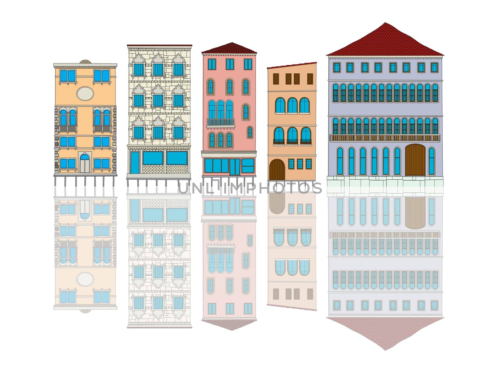 Venice houses cartoon over white background