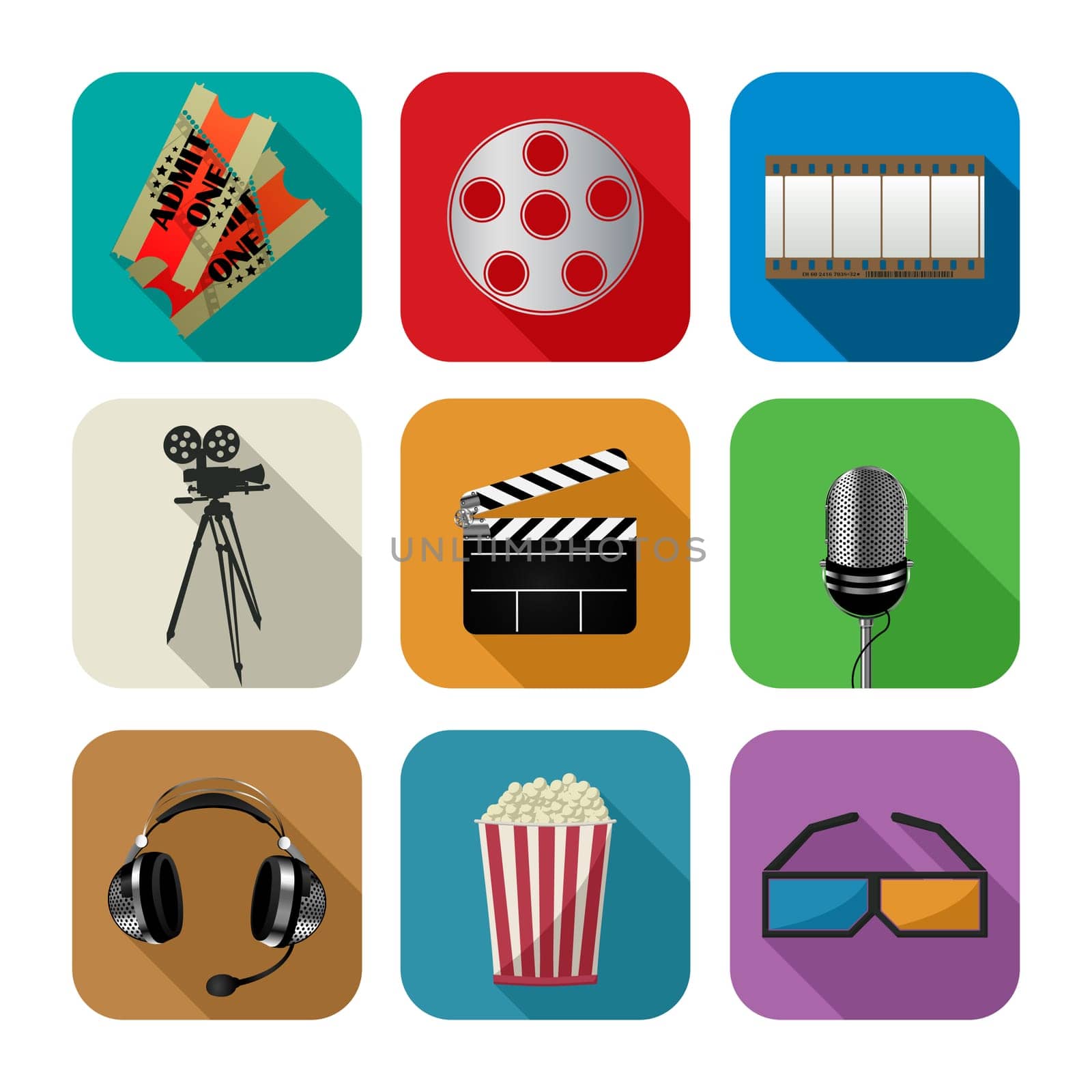Movie and cinema icon set for the apps against white background