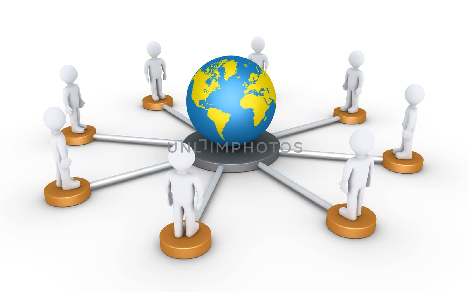 3d people on platforms are connected to the world