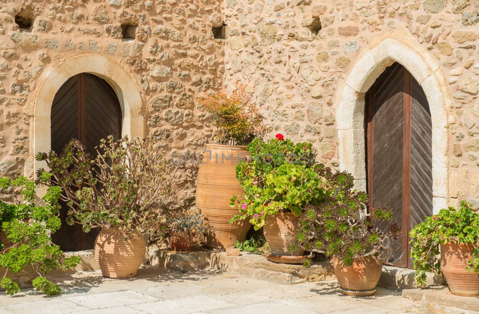 Traditional Greek court yard. Taken on Crete, Greece.