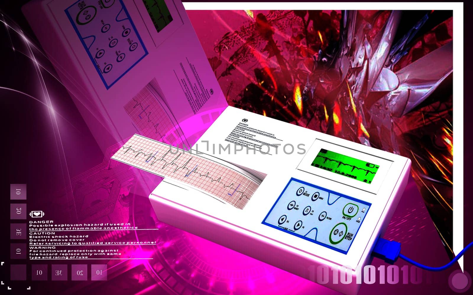 Digital illustration of ECG in colour background