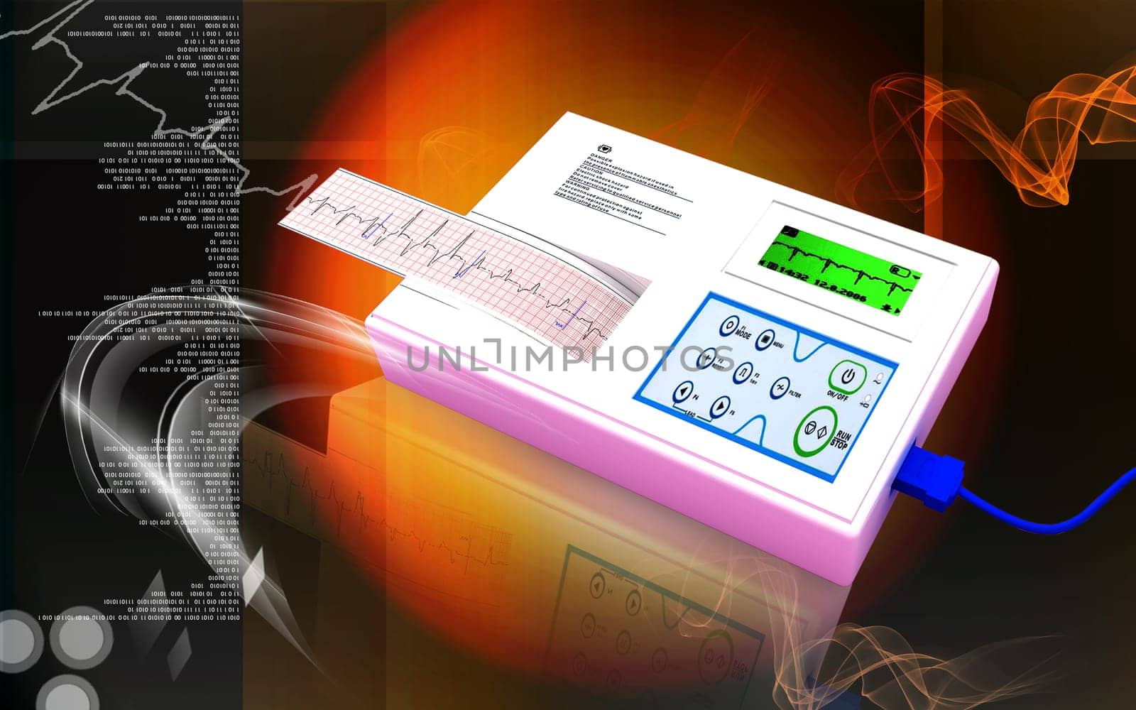 Digital illustration of ECG in colour background