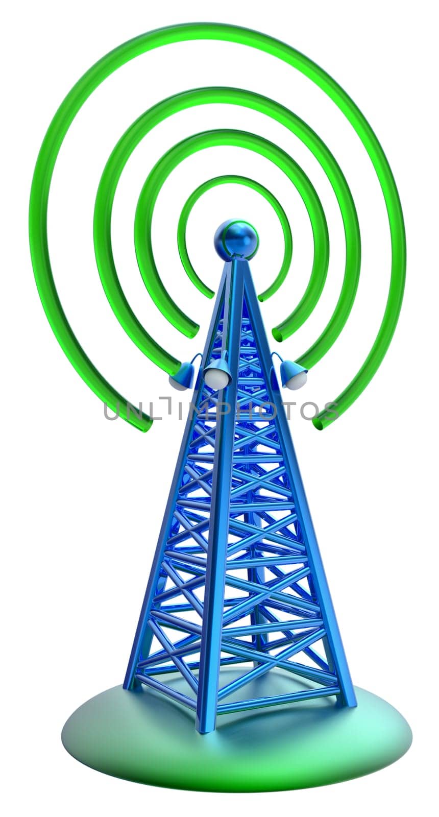 Powerful digital transmitter for TV, mobile and multimedia broadcast sends information signals from high tower