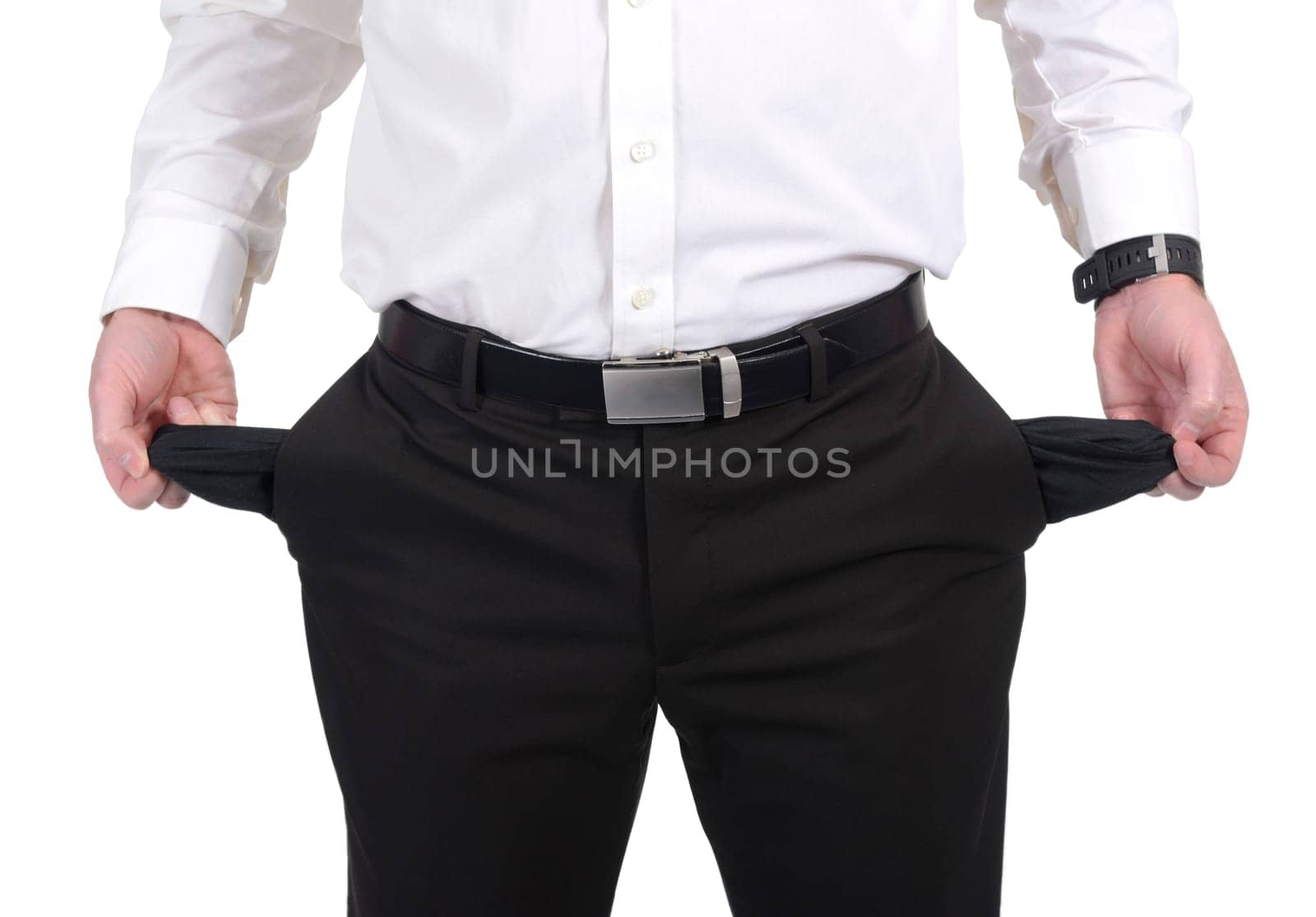 Man with empty trouser pockets