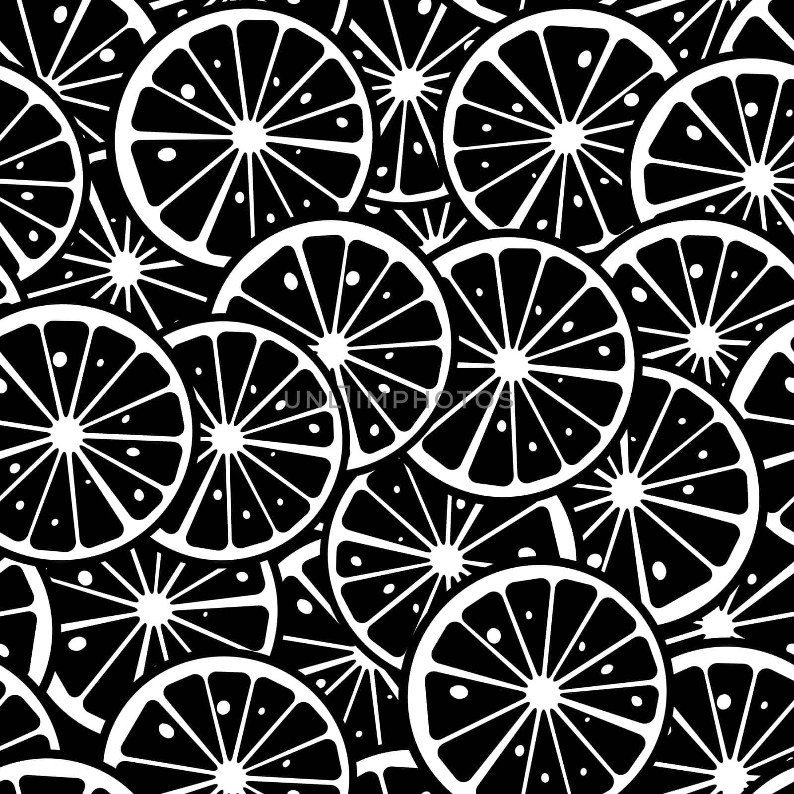 Citrus slice background, seamless pattern in black and white