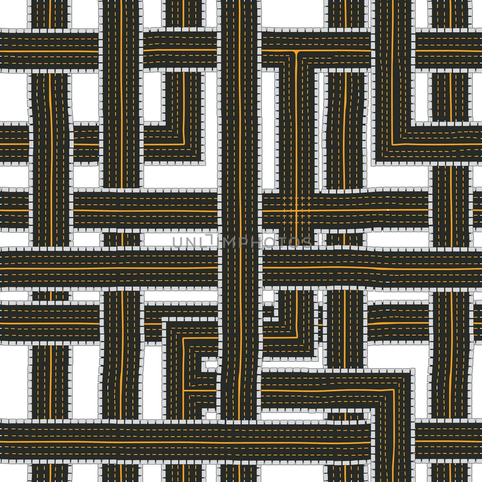 Seamless road pattern, cartoon drawing
