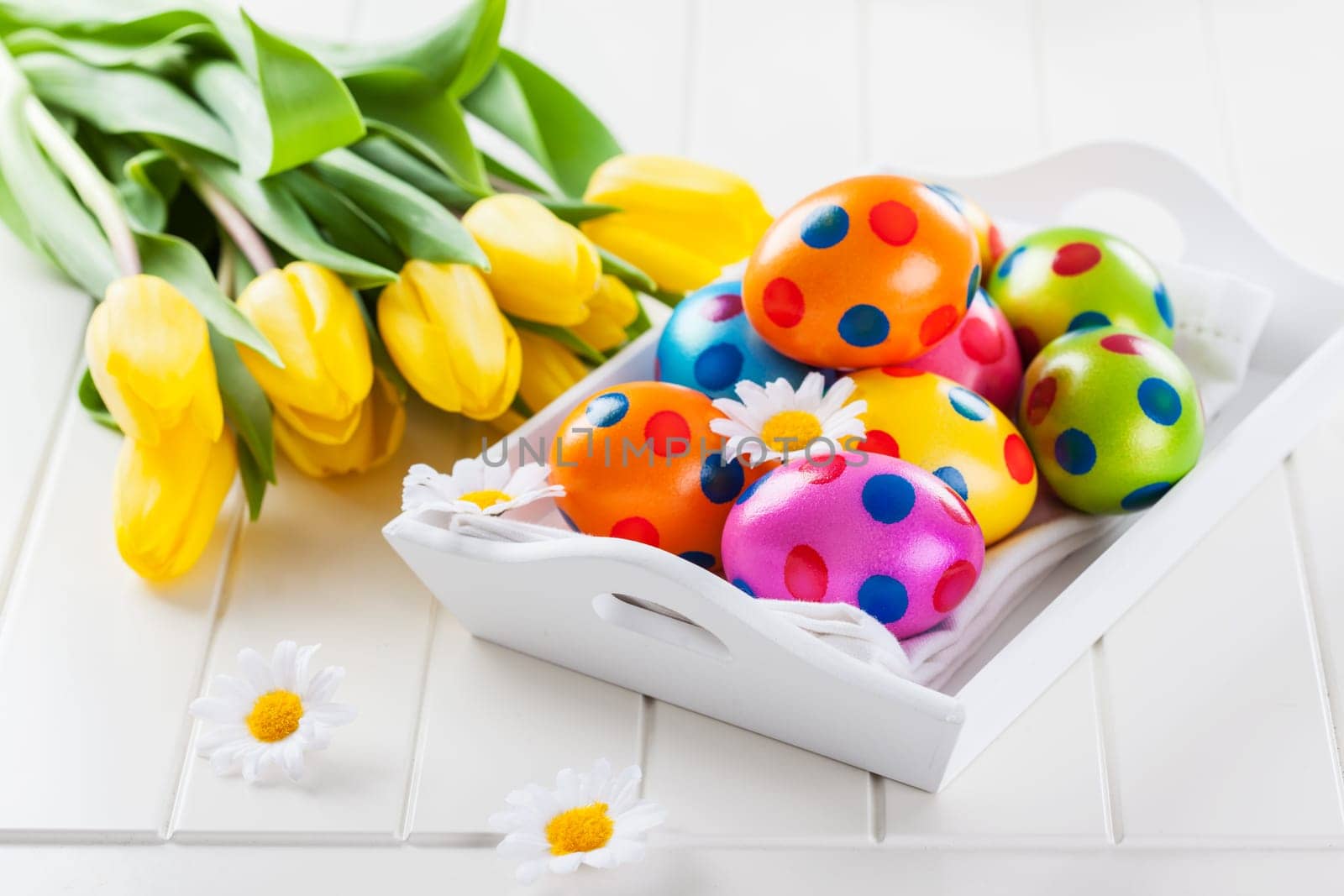 beautiful Easter still life with fresh tulips