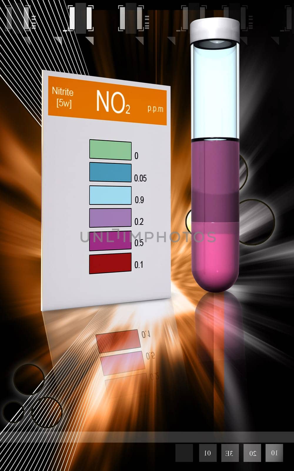 Digital illustration of nitrite test in colour background