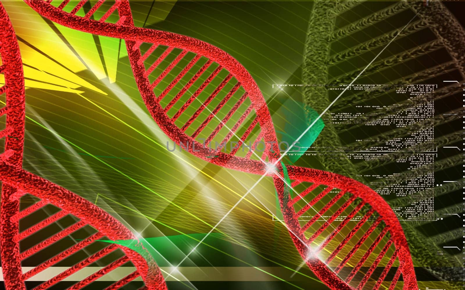 Digital illustration DNA structure in colour background