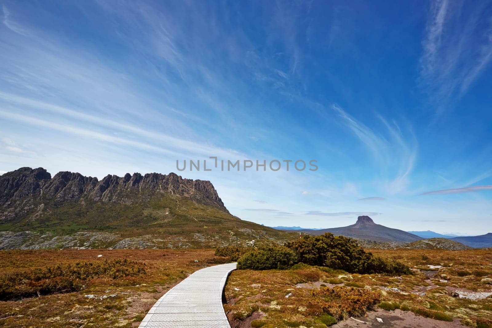 Boardwalk on route through Cradle Mountain and Barnes Bluff