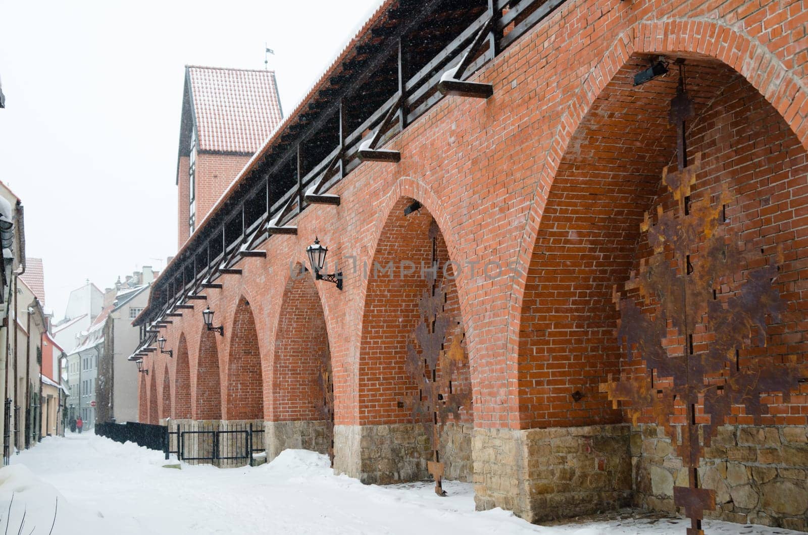 Fortress wall in Riga in snowy winter day