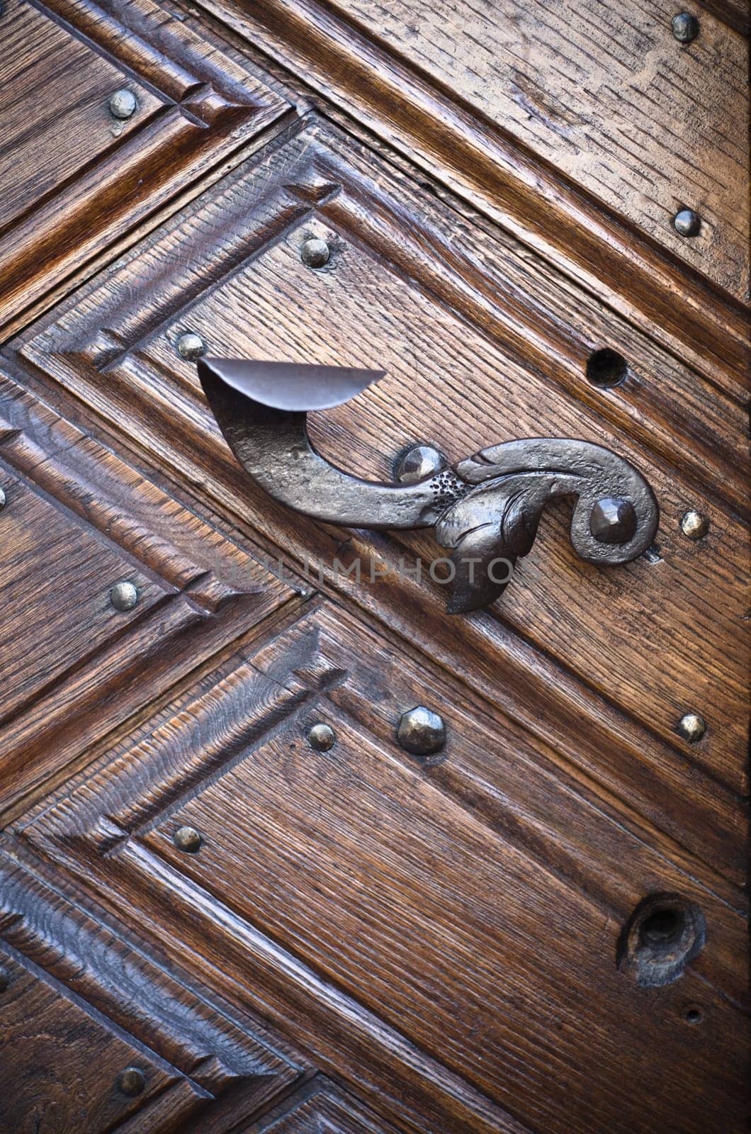 Old metal door handle, close-up