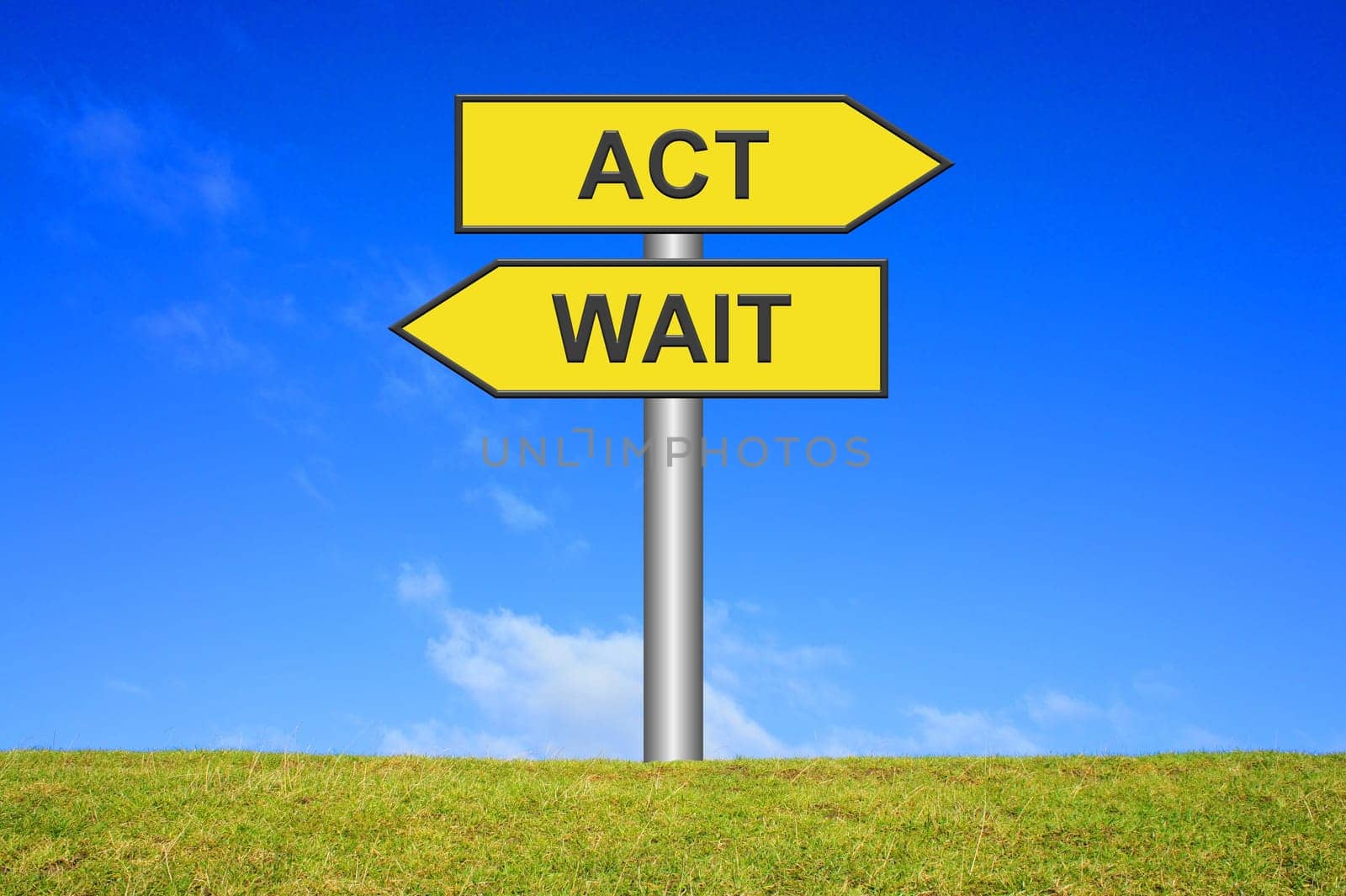 Sign signpost: Act / Wait
