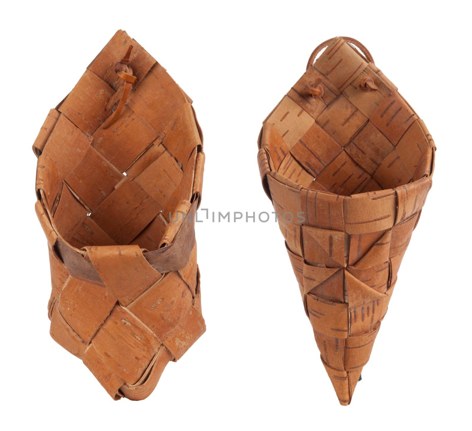 Empty braided birch-bark box
