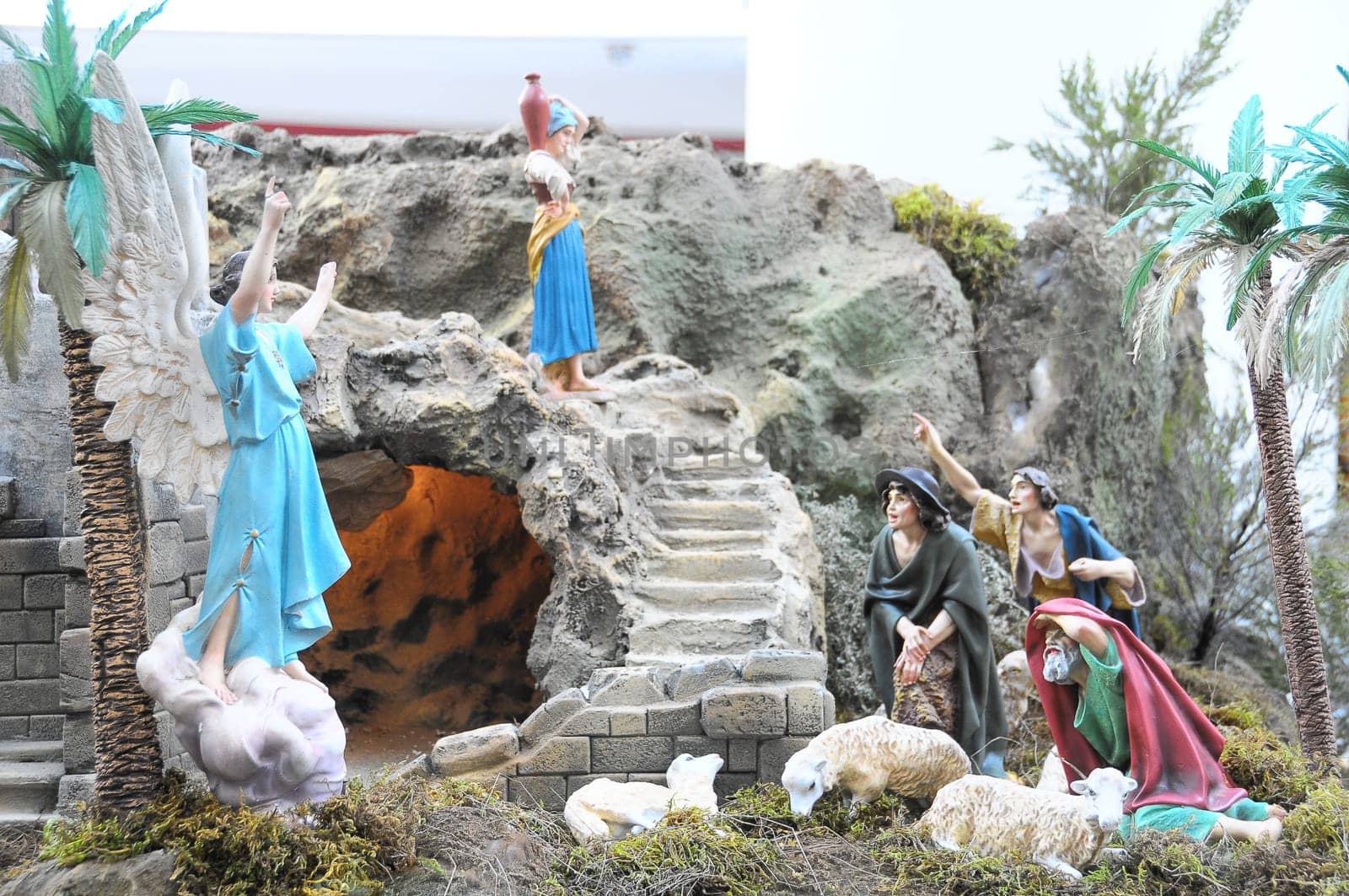 Traditional European Statuette in a Christmas Crib Nativity Scene