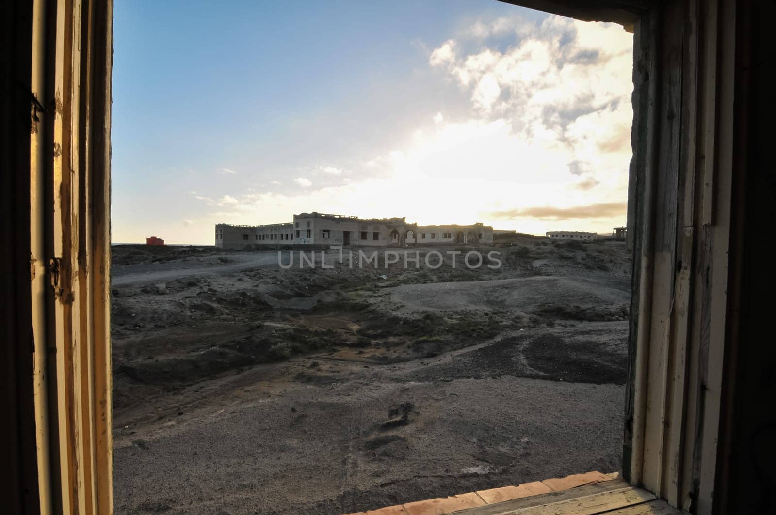 Abandoned Buildings of a Military Base at Sunset