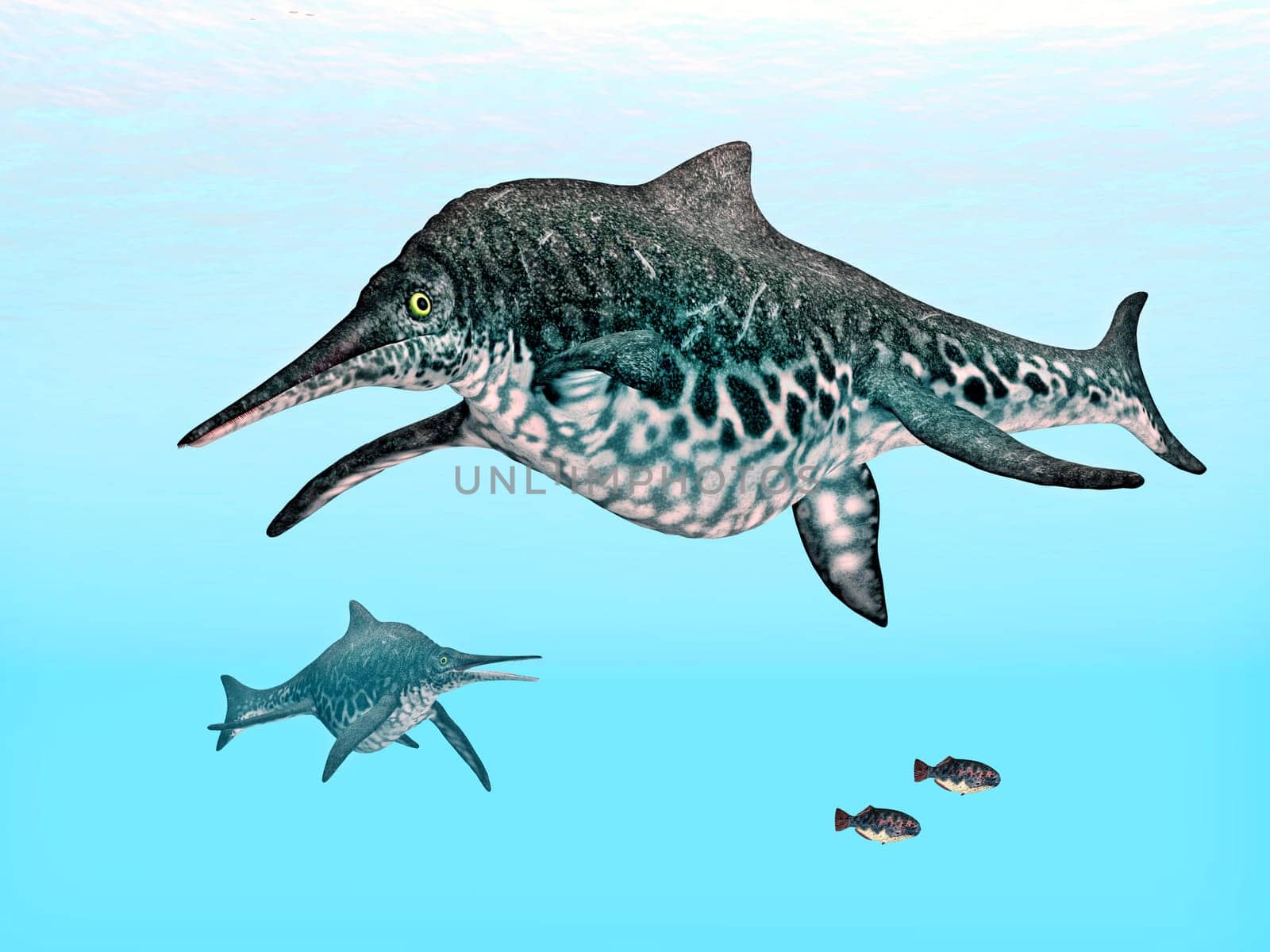 Computer-generated 3D illustration with the prehistoric ichthyosaur Shonisaurus