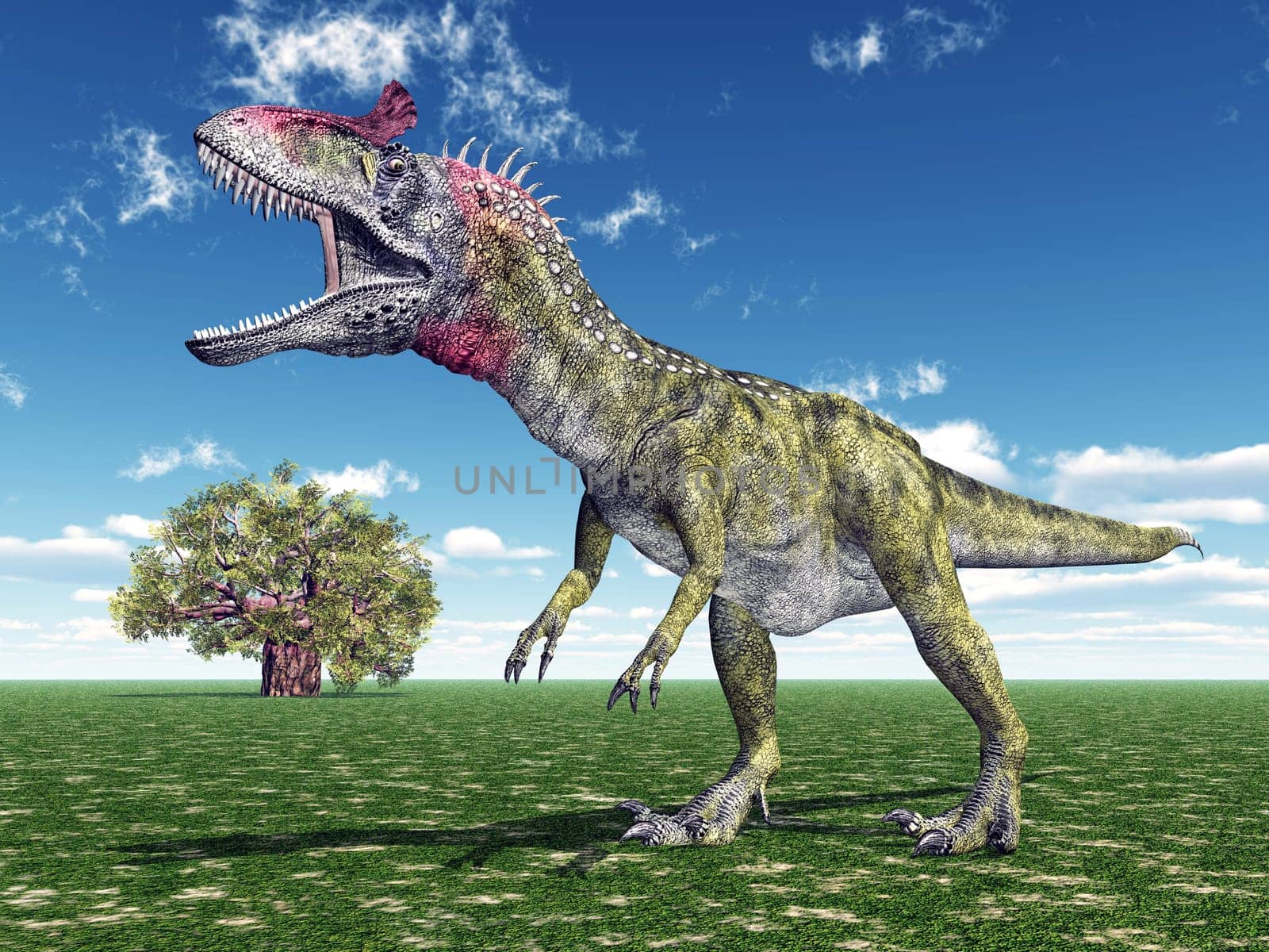 Computer-generated 3D illustration with the dinosaur Cryolophosaurus