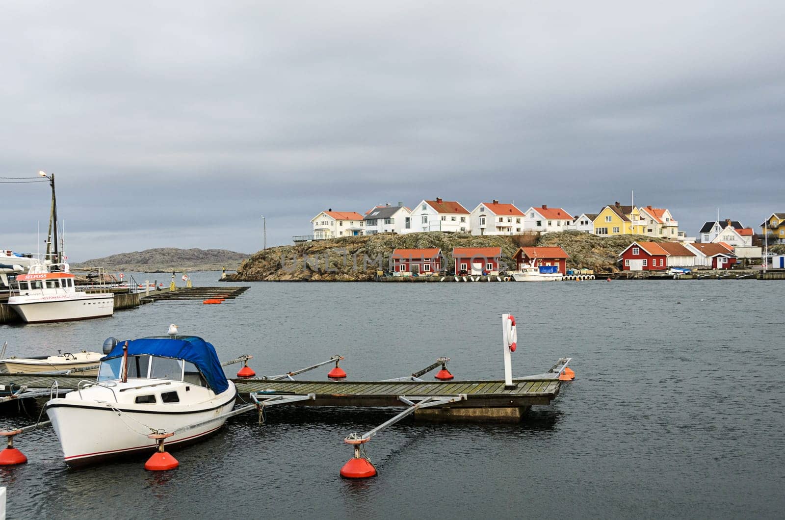 a deserted harbor an early rainy winter day
