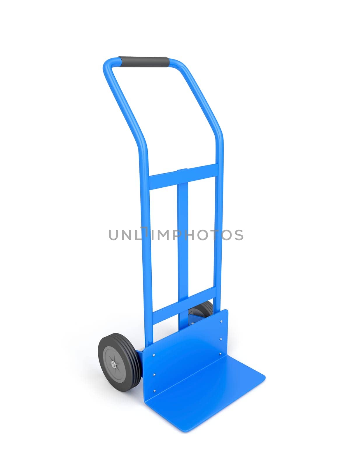 Blue hand truck on white background