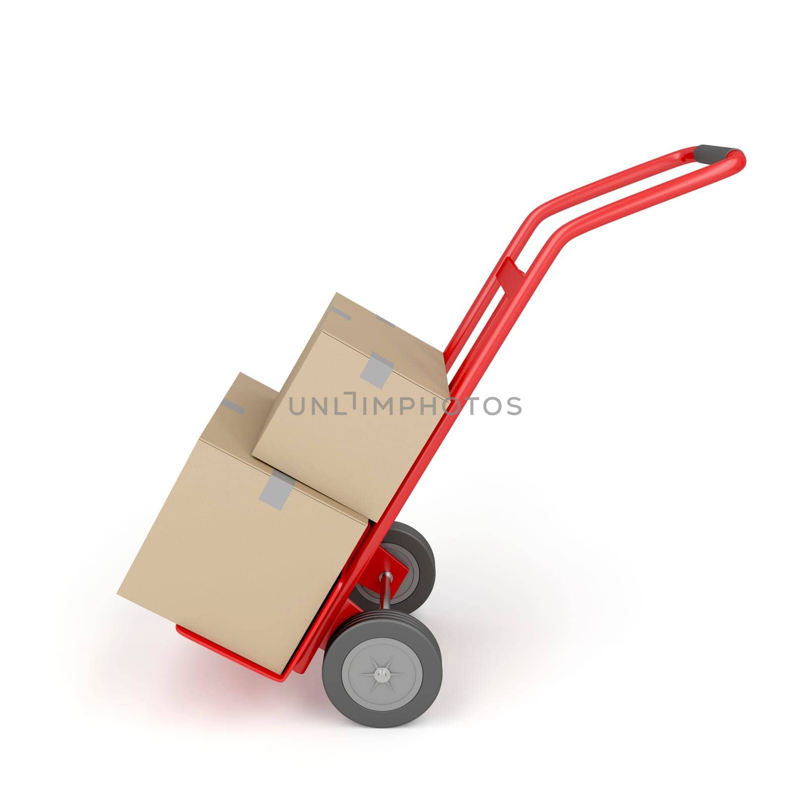 Hand truck loaded with cardboard boxes