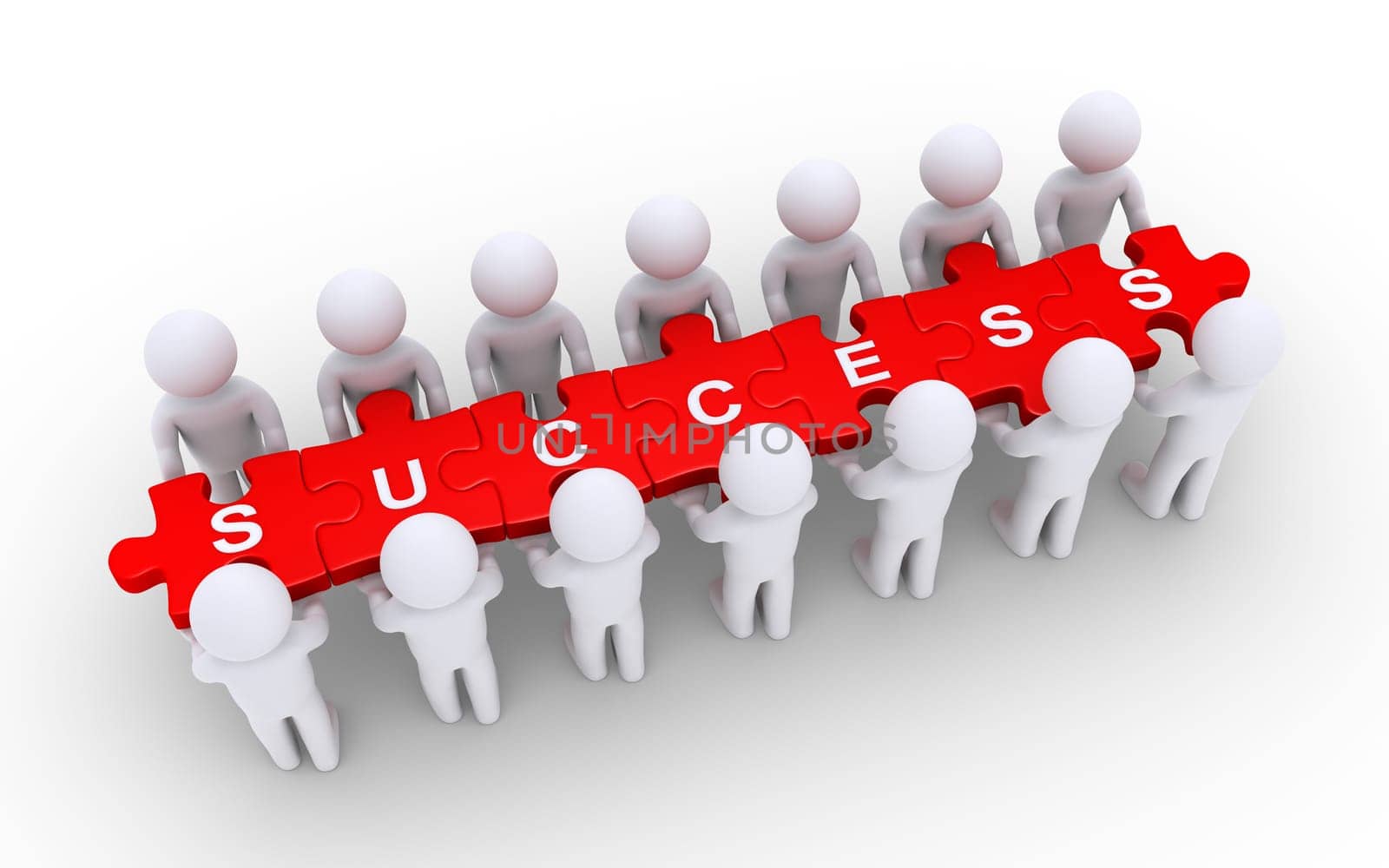3d people holding puzzle pieces with SUCCESS letters on them