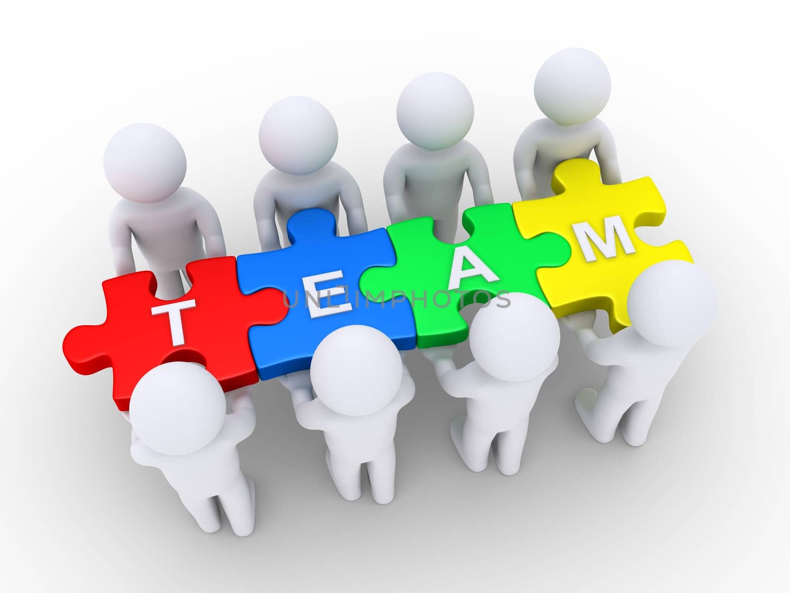 3d people holding puzzle pieces with TEAM letters on them