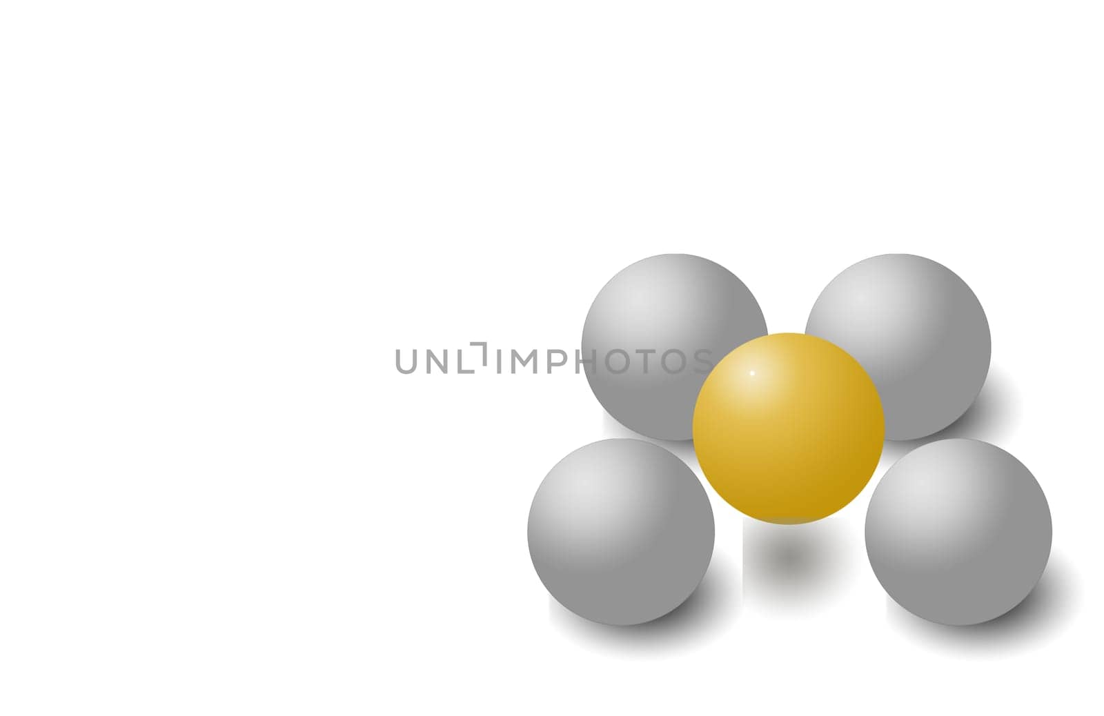 Group of four grey balls and one yellow ball is jumping over them.