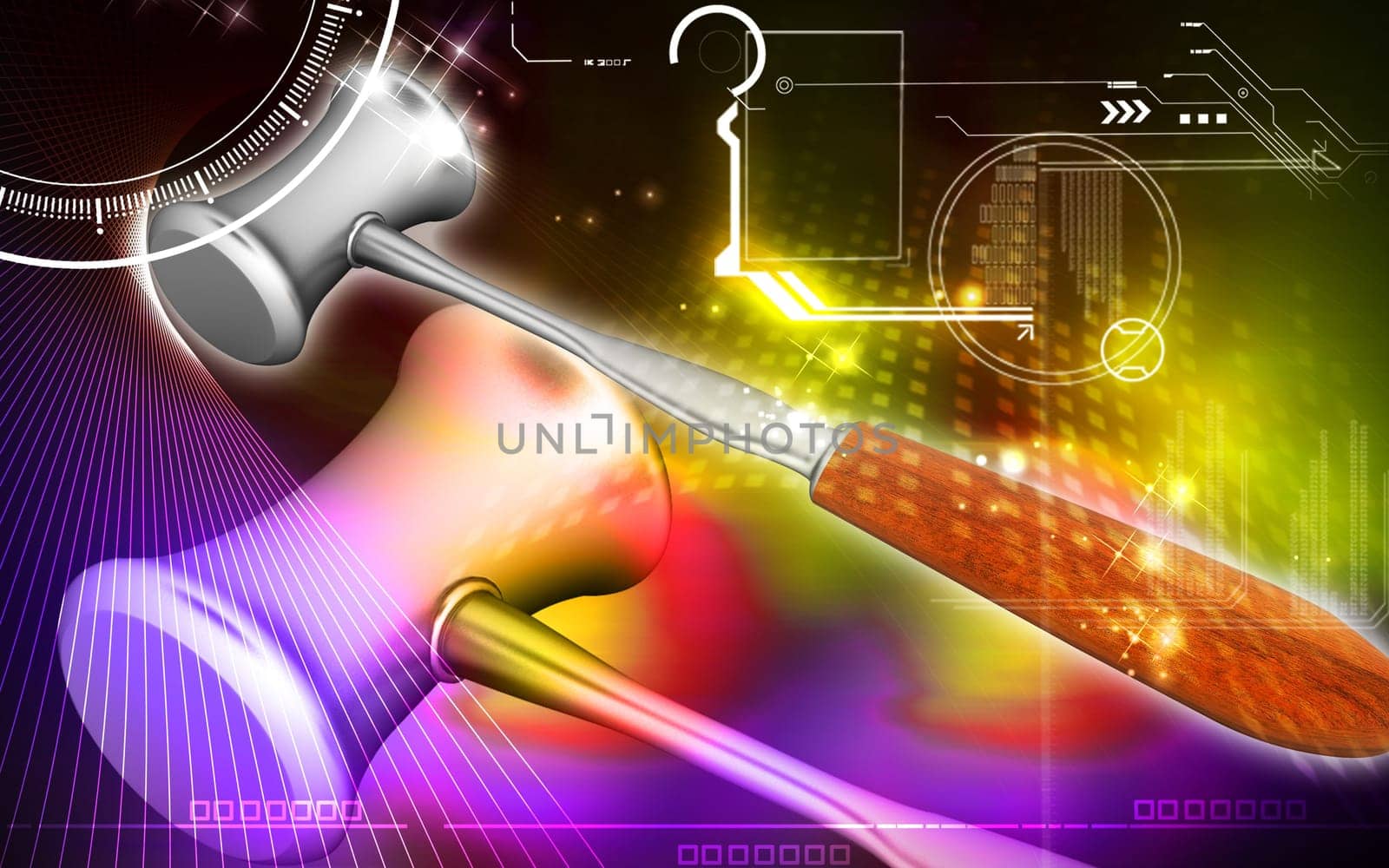 Digital illustration Medical Hammer in colour background