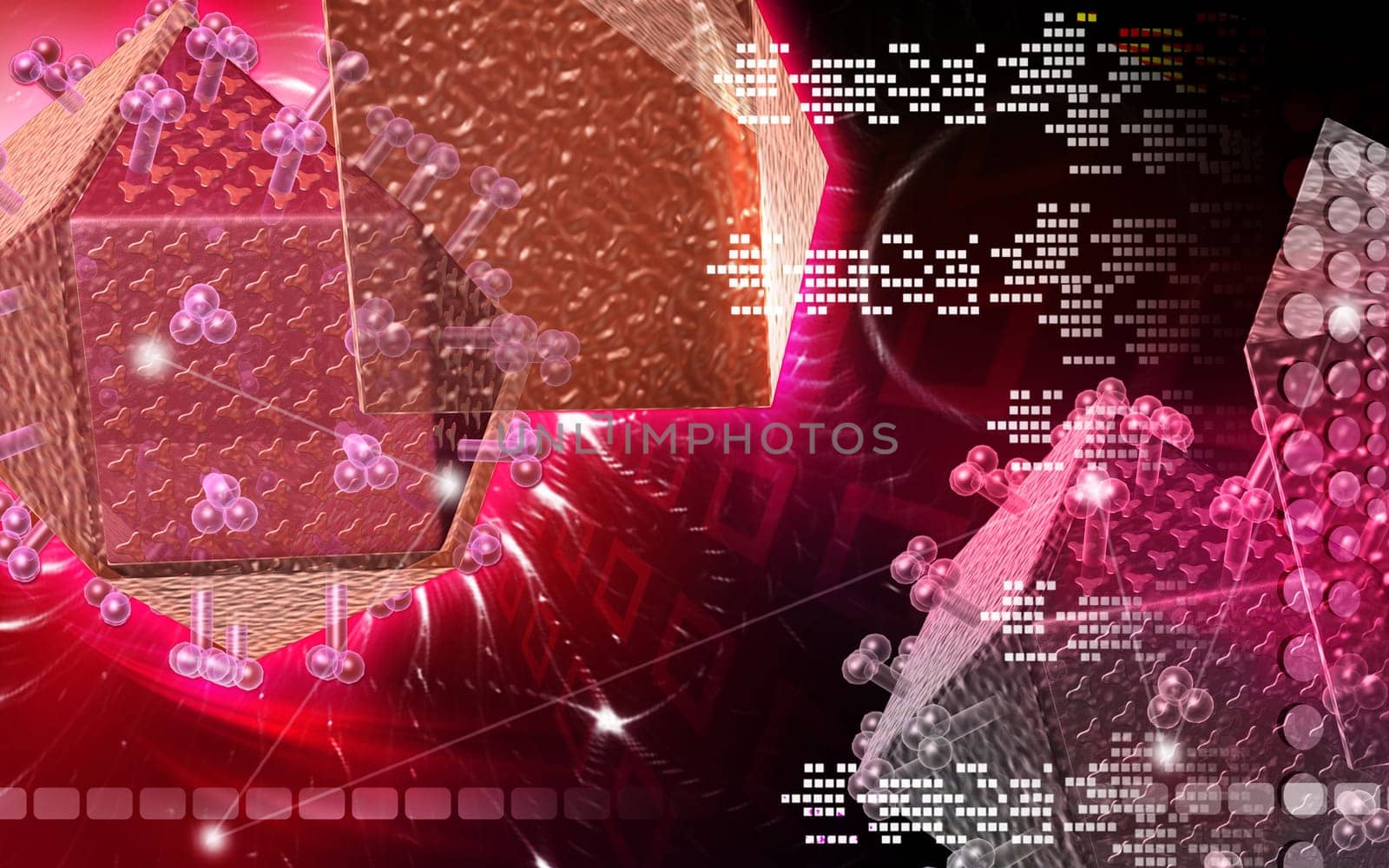 Digital illustration of HIV Virus in colour background