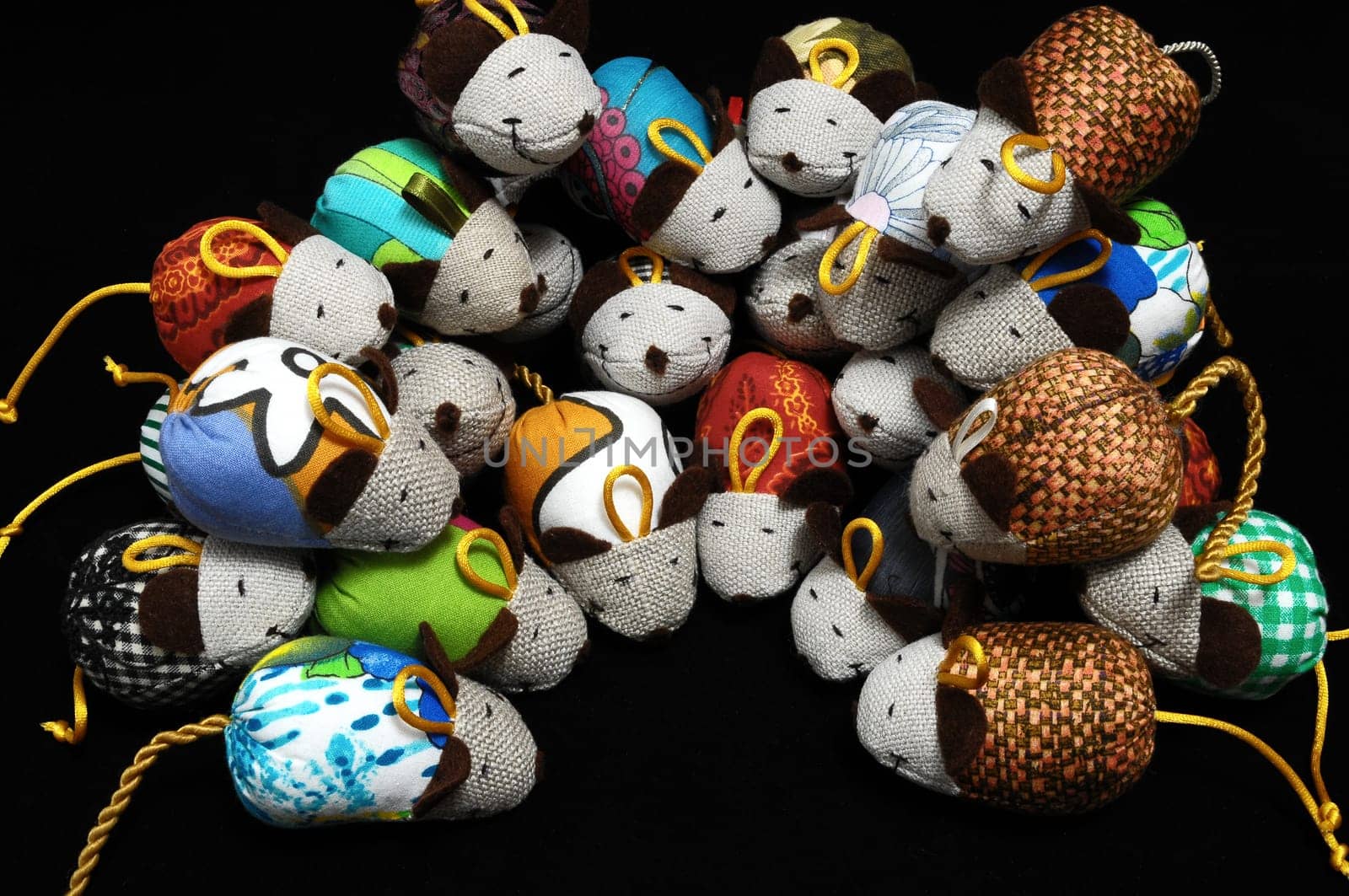 Toy Mouse Made of Cotton Cloth on a Black Background