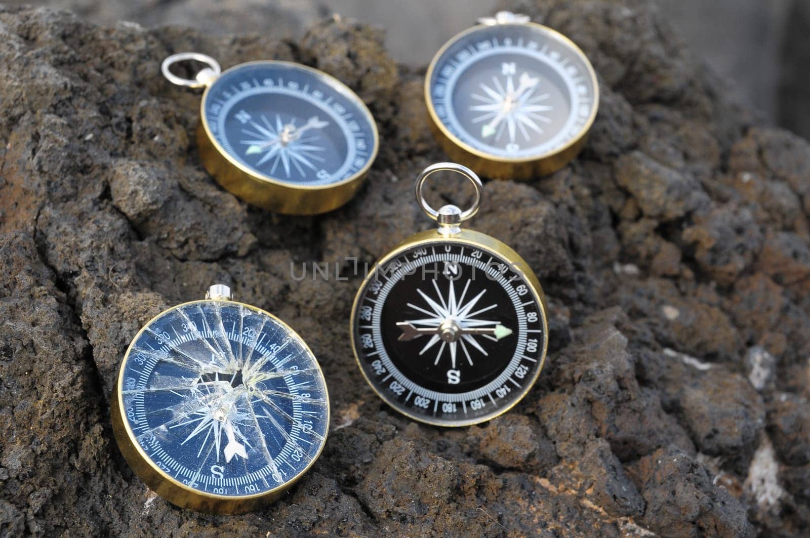 Orientation Concept - Analogic Compass Abandoned on the Rocks