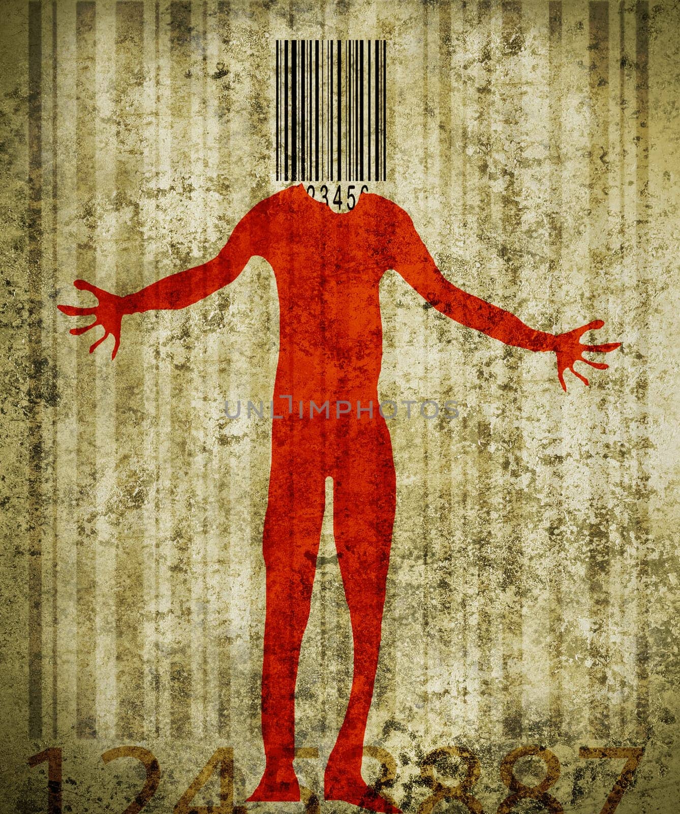 man with barcode head