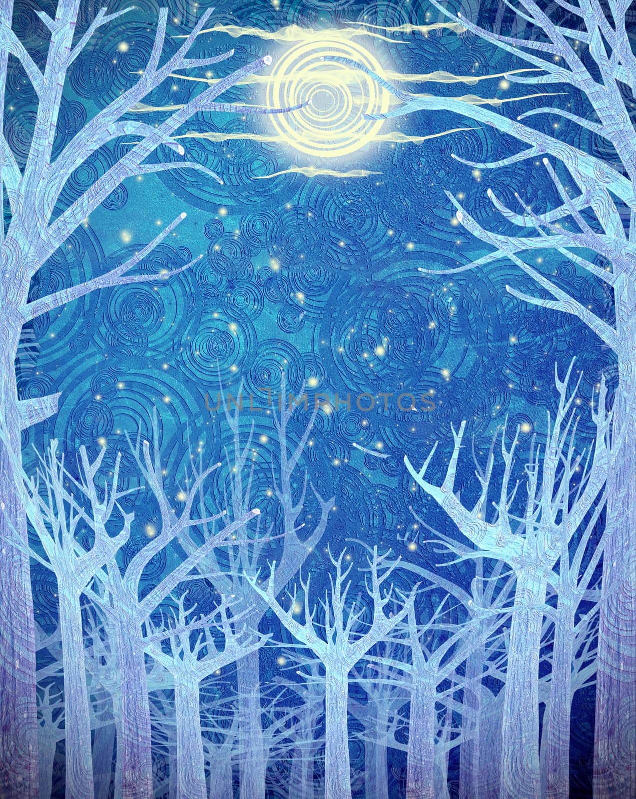 blue forest and full moon