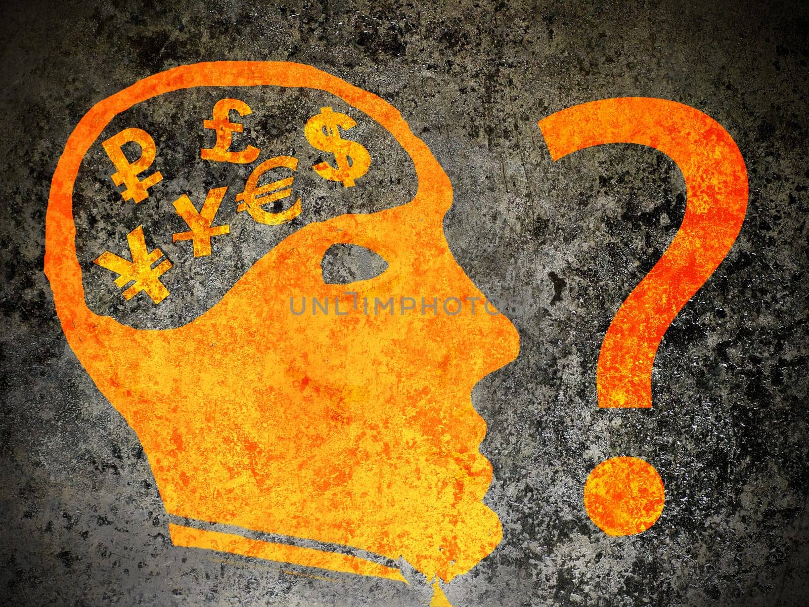 economy confusion concept orange on black illustration