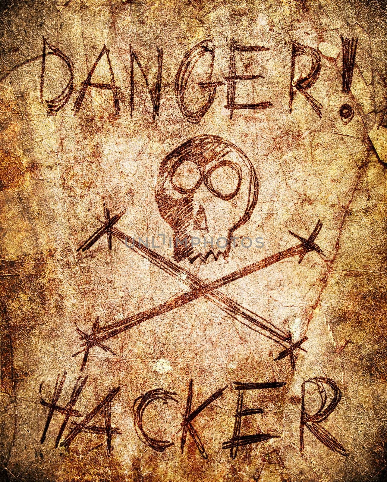 prehistoric firewall digital illustration wiyh skull