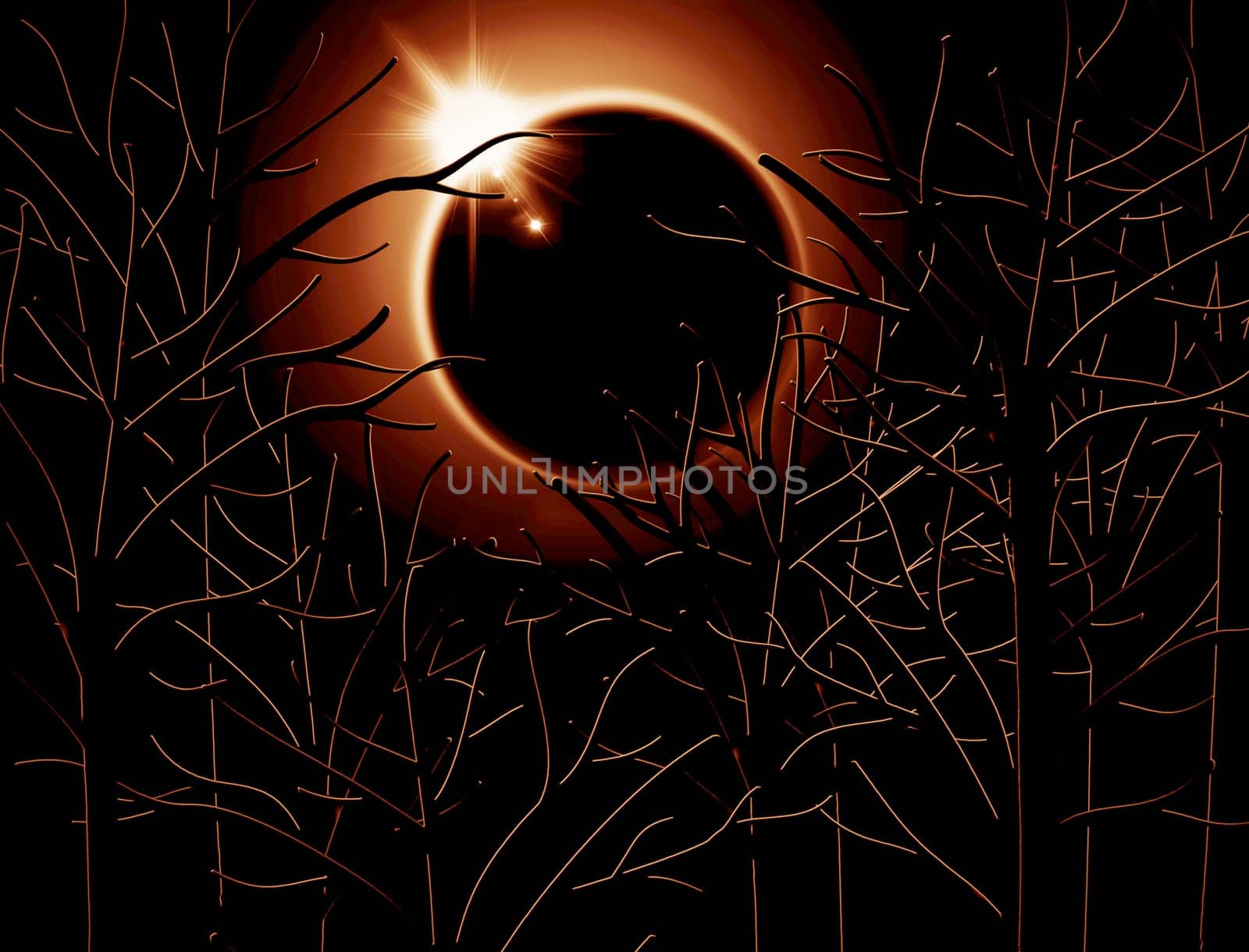 solar eclipse ond forest illustration