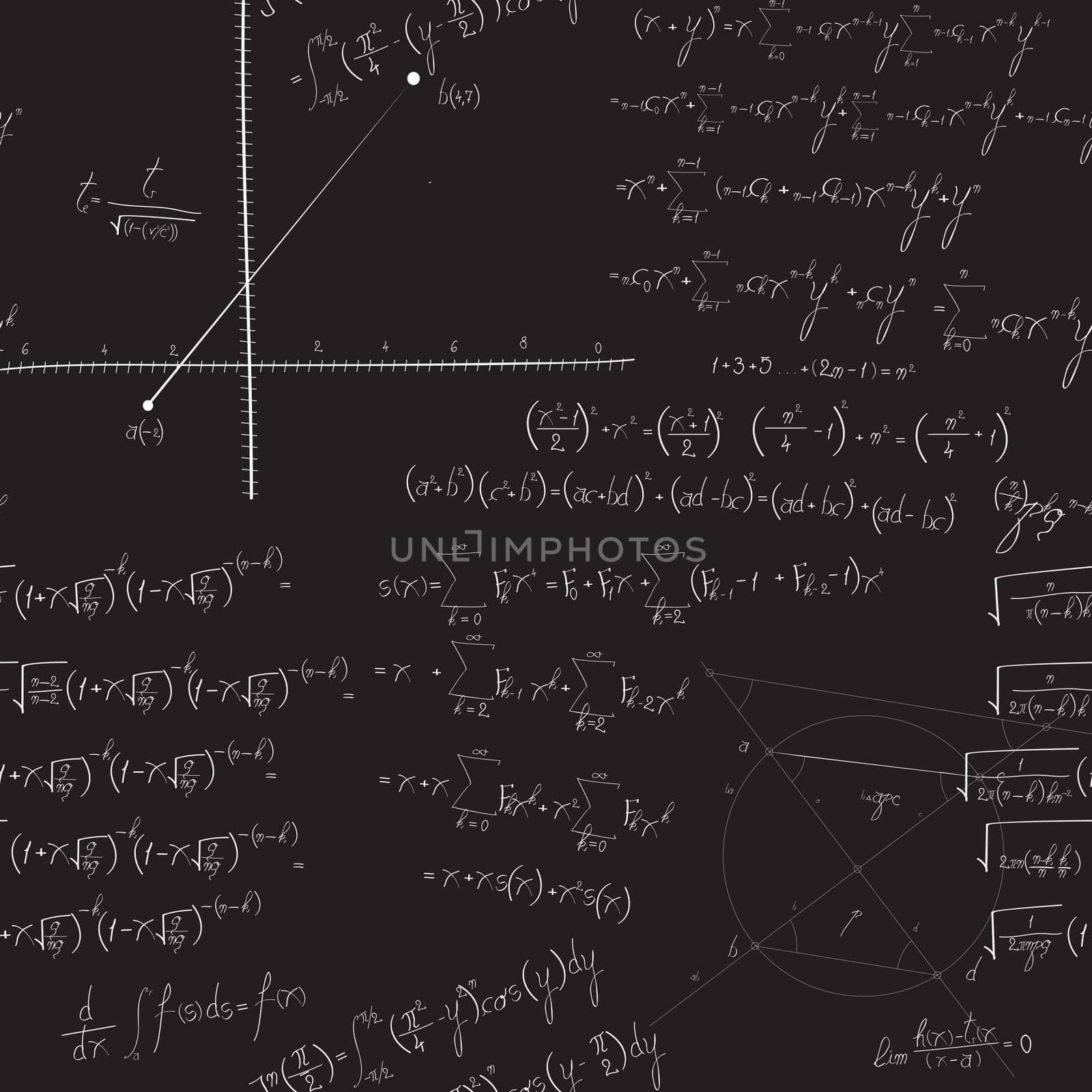 Mathematical seamless pattern with equations and proofs