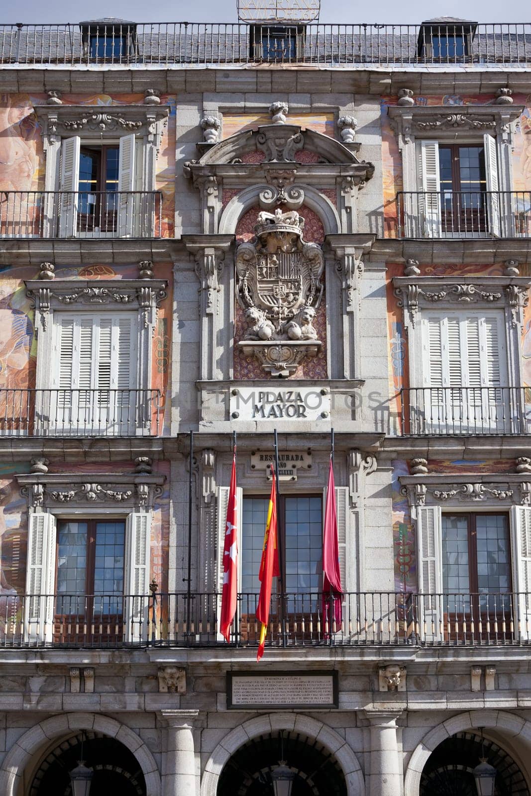 Famous Casa de la Panaderia on Plaza Mayor in Madrid, Spain