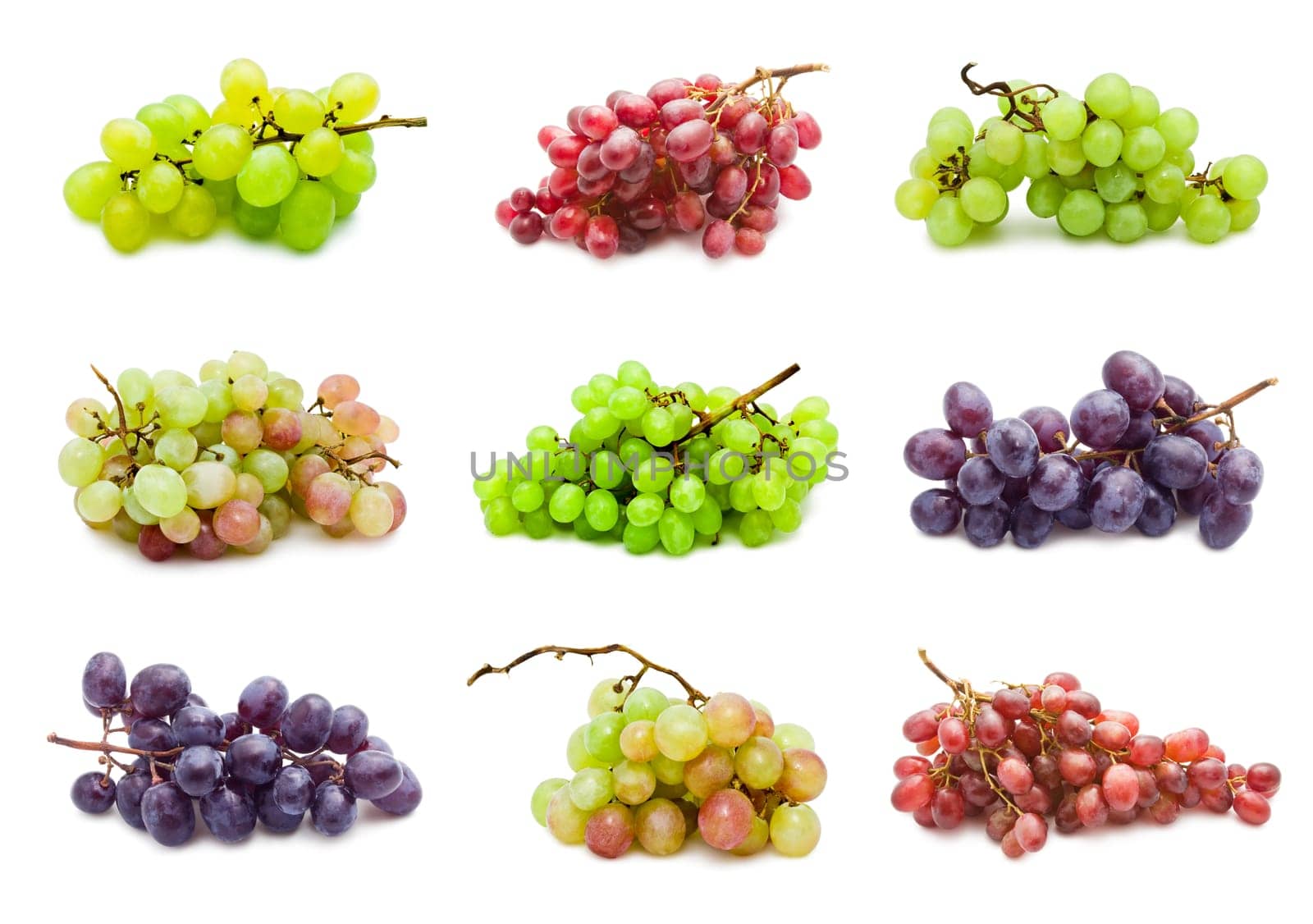 Collection of grapes isolated on white background